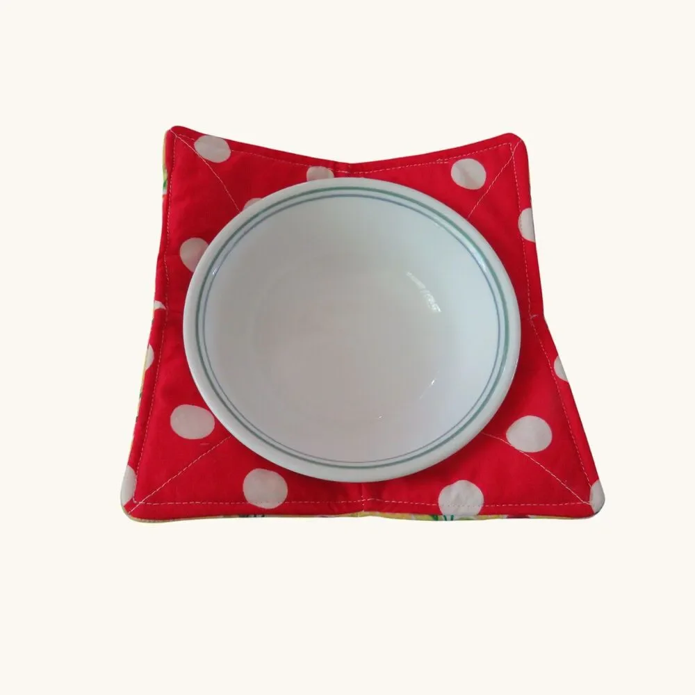 Reversible Microwave Bowl Cozy, Cherries and Red and White Polka Dots